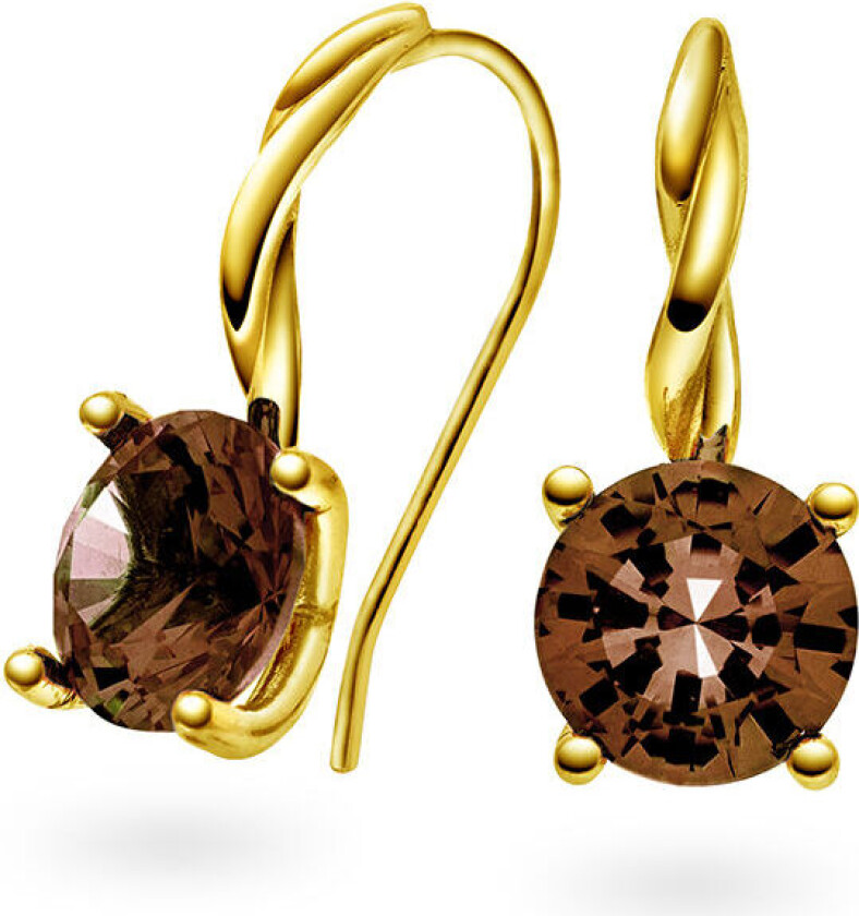 Bilde av Drops, Øredobber i 585 gult gull med Røykkvarts