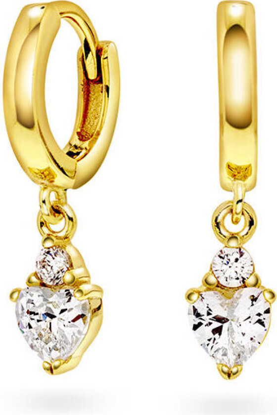 , Øreringer til barn i 925 forgylt sølv med zirkonia og hjerte