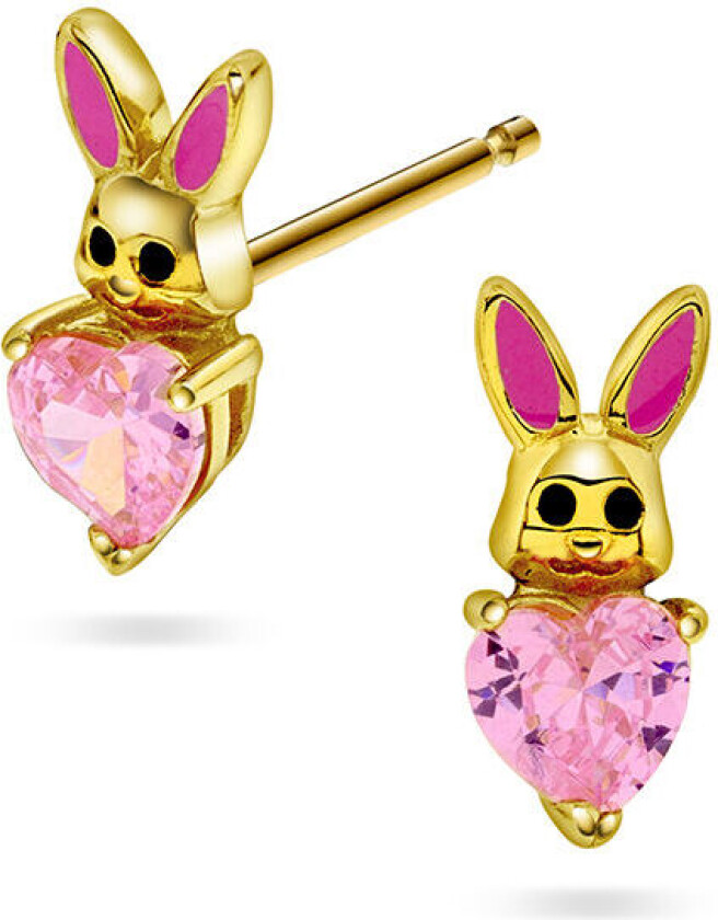 , Øredobber til barn i 925 forgylt sølv med zirkonia og kanin