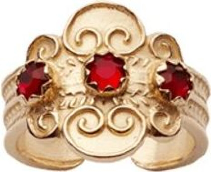 Ring i 830 forgylt sølv med rød sten