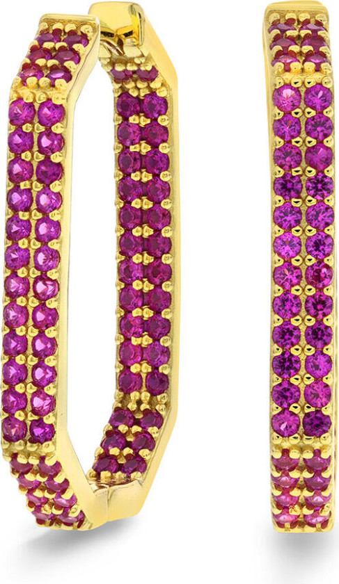 , Øreringer i 925 forgylt sølv med rosa zirkonia