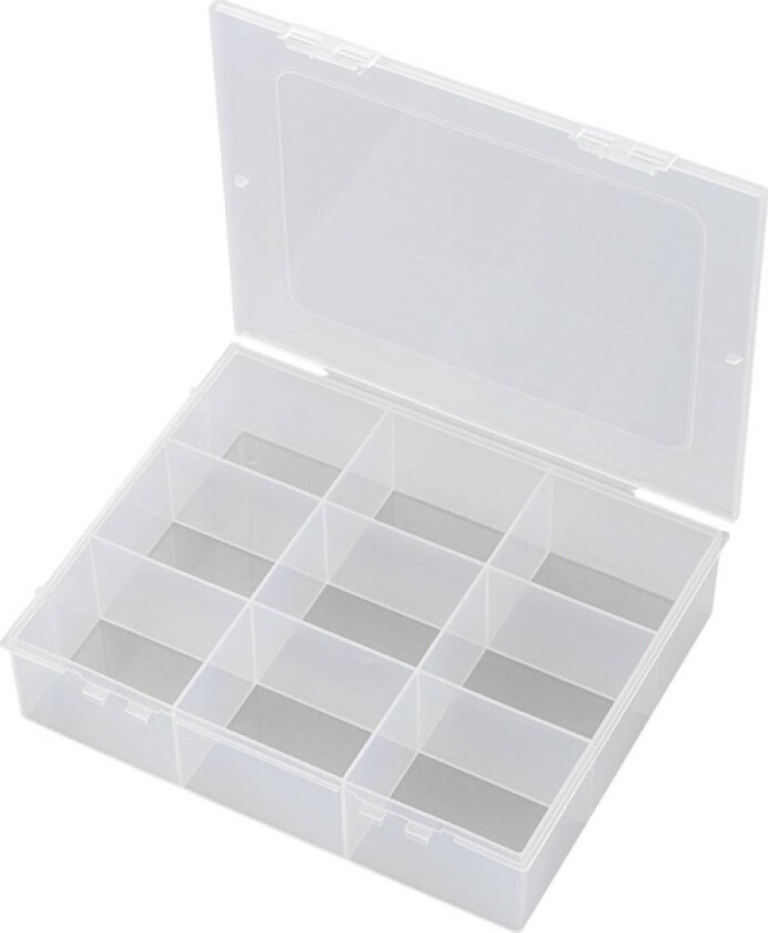TRU COMPONENTS E-112-1 Sortimentskasse (L x B x H) 190 x 145 x 42 mm Antal fag: 9 Fast underopdeling Indhold 1 stk