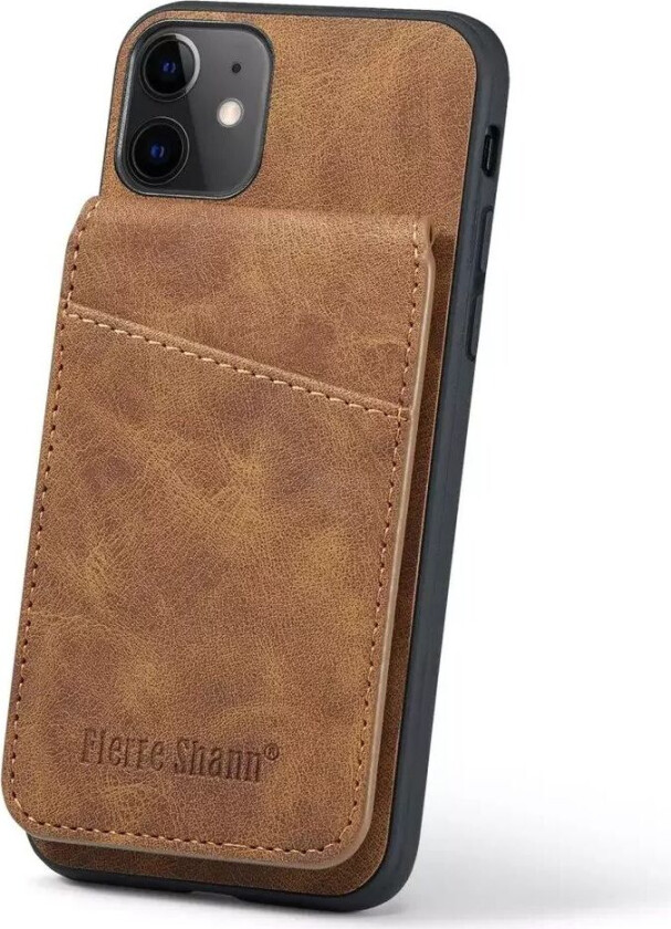 iPhone 11 Skinndekket Plast Deksel med Kortholdere og Stativfunksjon - Brun