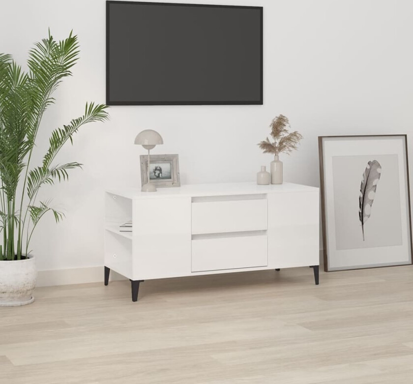 TV-benk høyglans hvit 102x44,5x50 cm konstruert tre