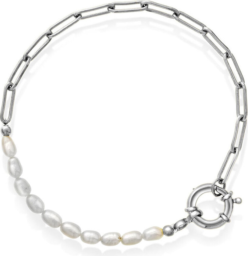 Armbånd i 925 rhodinert sølv med ferskvannsperler