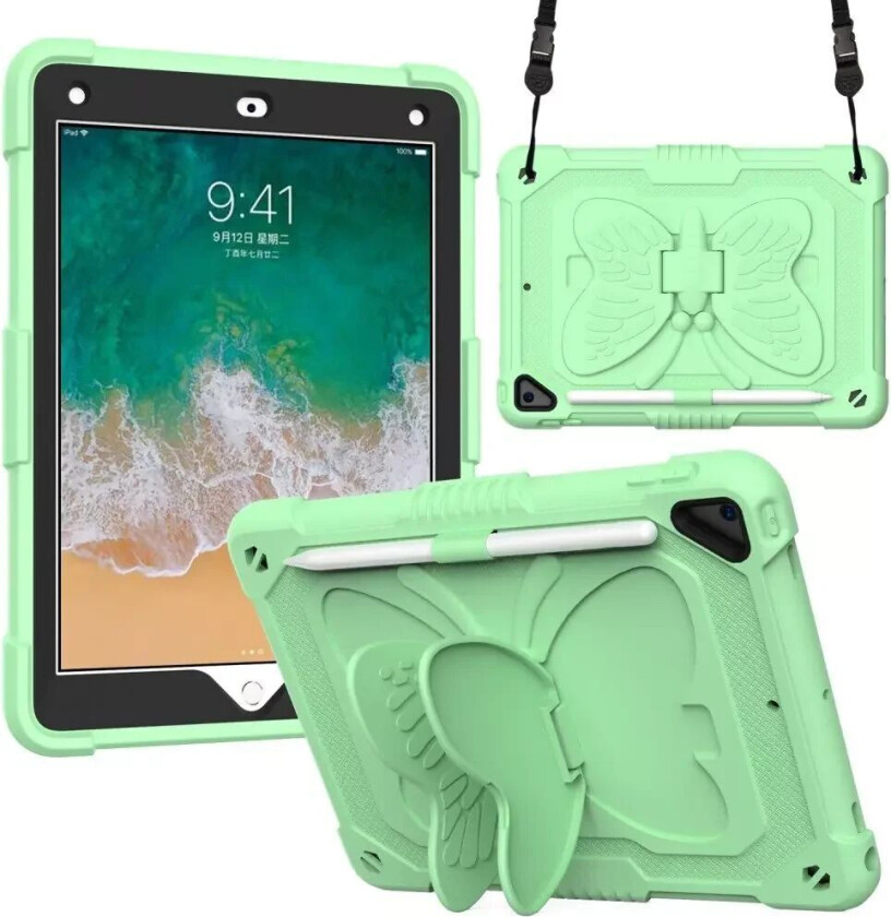 iPad (2018) / iPad (2017) / iPad Air 2 Butterfly Kickstand Barnedeksel - Grønn