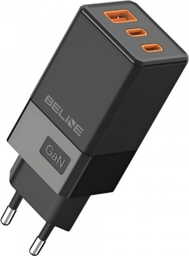 Beline Lader koblet til nettverket 65W GaN 2xUSB-C+USB-A uten kabel Svart