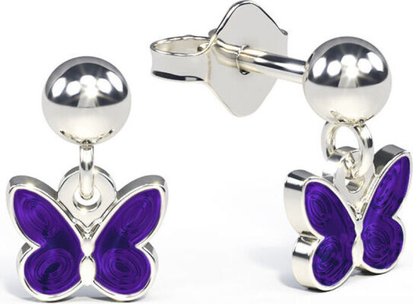 Pia&Per, Øredobber i 925 sølv med lilla emalje sommerfugl
