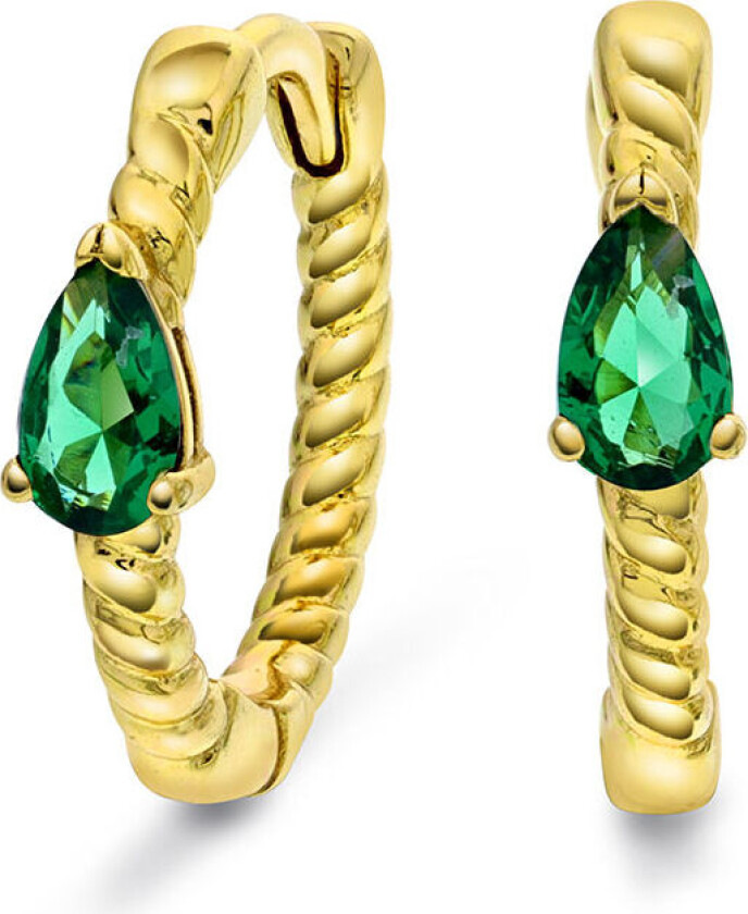 , Øreringer i forgylt sølv med grønn zirkonia