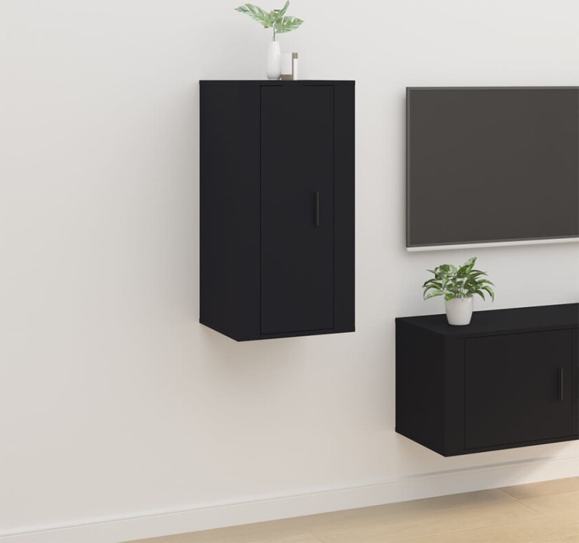 Vegghengt TV-benk sort 40x34,5x80 cm