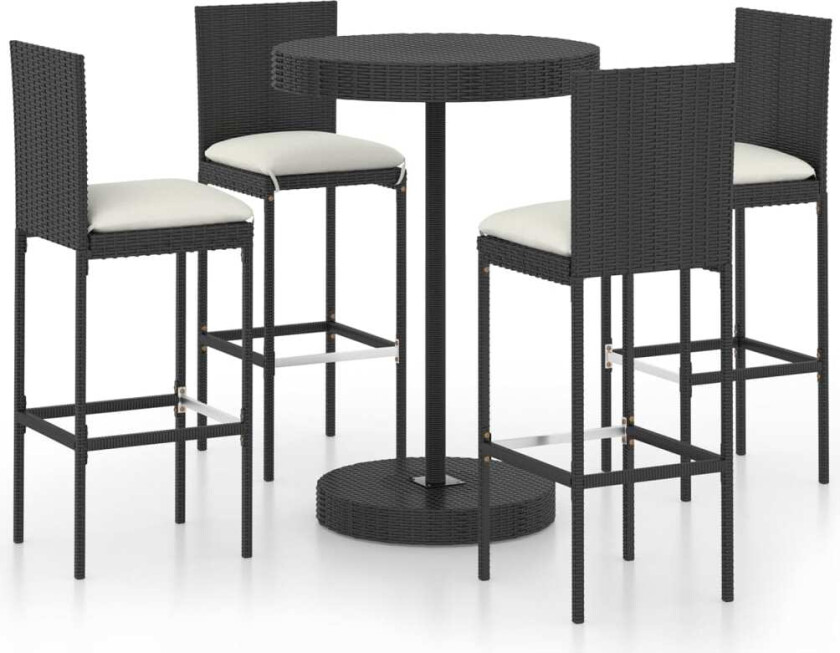 Barsett til hage med puter 5 deler polyrotting svart