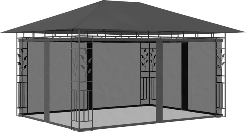 Paviljong med myggnett 4x3x2,73 m antrasitt 180 g/m²