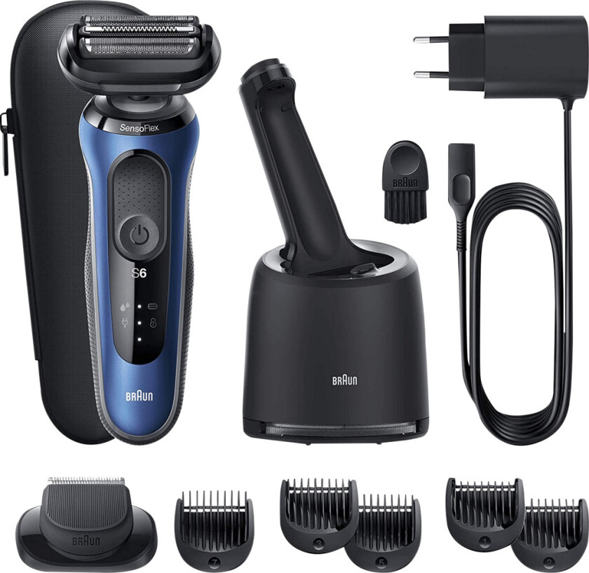 Series 6 60-B7500cc, Barberingsmaskin, Senso Flex, Rustfritt stål, Knapper, Blå, LED