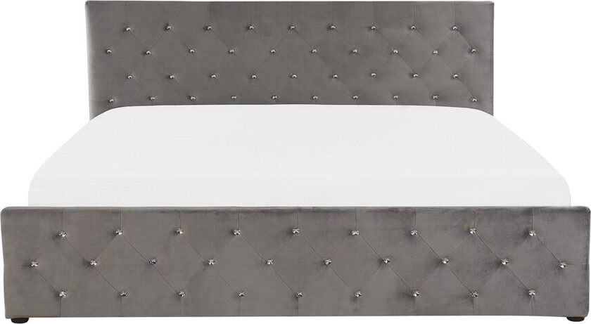 Sengeramme Grå Fløyelstrekk med Oppbevaring 180 x 200 cm Tuftet Sengegavl Soveromsmøbler