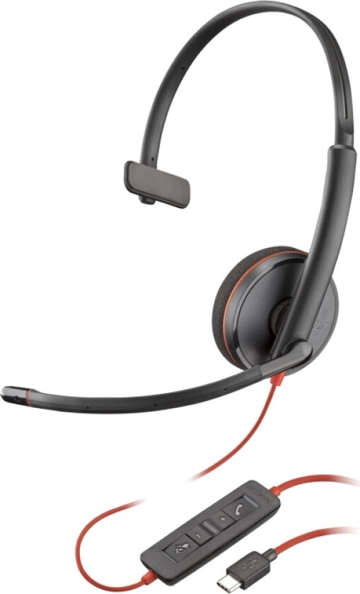 Poly Blackwire 3210 - Blackwire 3200 Series - hodesett - on-ear - kablet - aktiv støydemping - USB-C - svart - Certified for Skype for Business, Avay