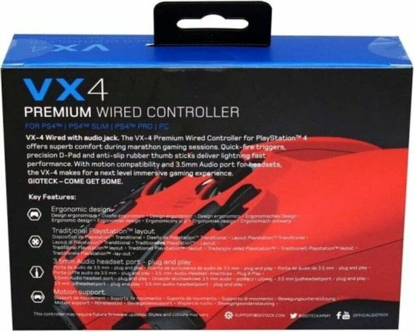 Spillkontroll GIOTECK VX4PS4-43-MU Rød Bluetooth PC