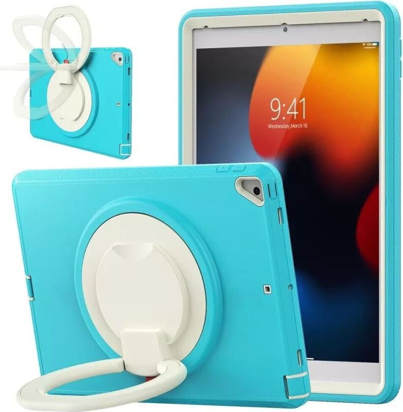 iPad 10.2 (2021 / 2020 / 2019) Håndverker Deksel med Stativ og Håndholder - Blå