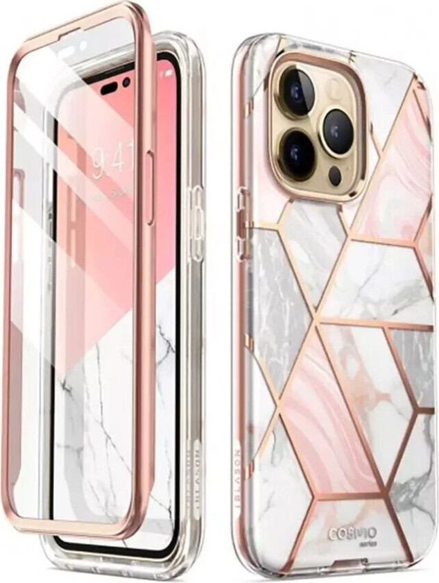 I-Blason iPhone 14 Pro Max i-Blason Cosmo Marble Deksel m. Skjermbeskytter - Rosa