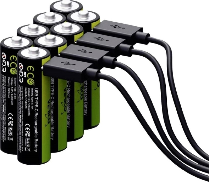 LoopEnergy USB-C Genopladeligt AA-batteri Litium 1700 mAh 1.5 V 8 stk