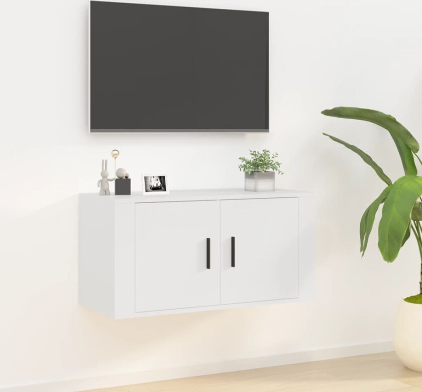 Vegghengt TV-benk hvit 80x34,5x40 cm