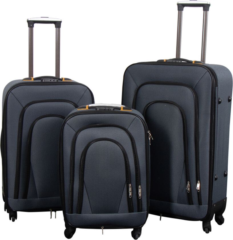 Koffertsett - 3 stk. - Softcase kofferter - Sterkt nylon - Praktiske reisekofferter - Grå