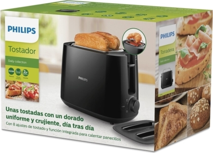 Daily Collection HD2582 - Brødrister - 2 skive - 2 Spor - svart