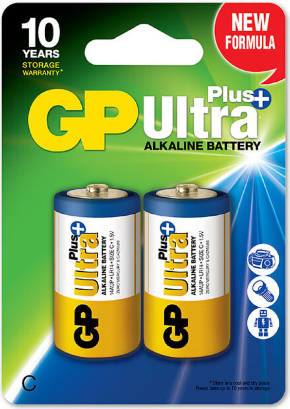 Ultra Plus Alkaline C, Engangsbatteri, C, Alkalinsk, 1,5 V, 2 stykker, Flerfarget