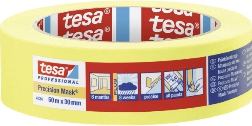 presisjon kreppepapir maskeringstape 4334, 30 mm x 50 m består av ekstremt tynn og rivebestandig papirholder, - 5 stk (04334-00002-00)