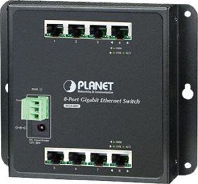 Planet Technology PLANET WGS-803 - Switch - ikke-styrt + 8 x 10/100/1000 - DIN-skinnemonterbar, veggmonterbar - DC-strøm