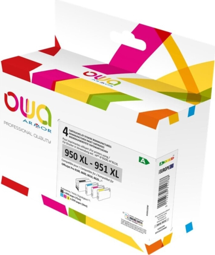 OWA - 4-pack - svart, gul, cyan, magenta - kompatibel - blekkpatron (alternativ for: HP 950XL, HP 951XL) - for HP Officejet Pro 251dw, 276dw, 8100, 8600, 8610, 8620, 8630