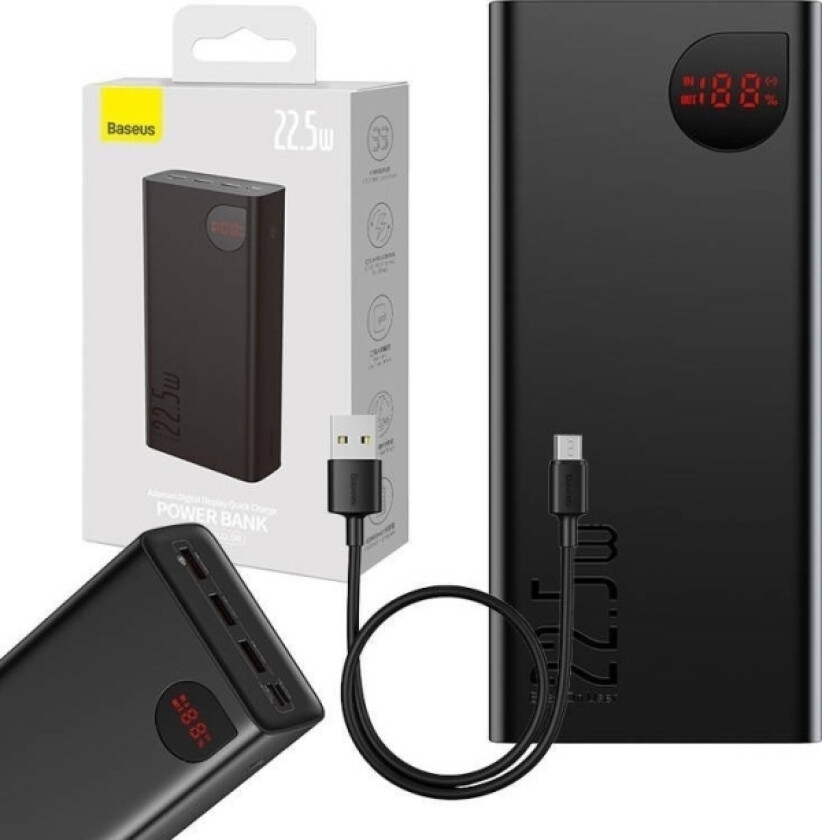 Fast Charge Power Bank Adaman 40000mAh 22.5W (Black) Nødlader - Svart - 40000 mAh