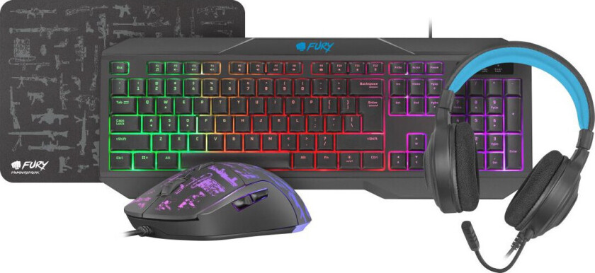 Fury Thunderstreak 3.0 - Tastatur, mus, hodesett og musematte sett - Svart