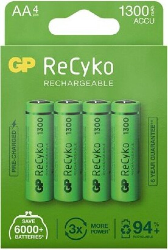 GP - ReCyko NiMH 130AAHCE oppladbare batterier, 4-pakning