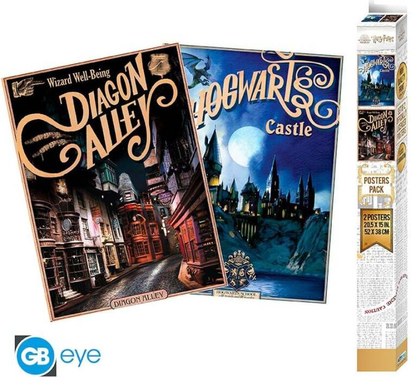 HARRY POTTER - Set 2 Posters - Retro Hogwarts&Diagon (52x38)