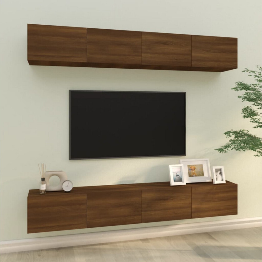 Vegghengte TV-benker 4 stk brun eik 100x30x30 cm