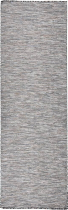 Utendørs flatvevd teppe 80x250 cm brun og blå