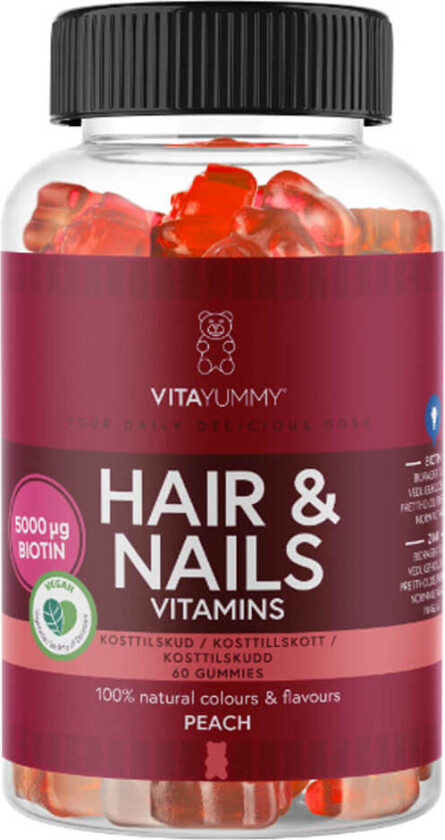 VitaYummy Hair & Nails Vitamins Peach   60 stk.