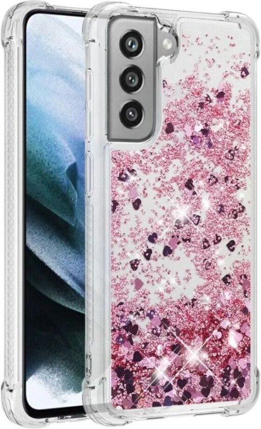 Samsung Galaxy S21 FE (5G) Gjennomsiktig Glimmer Bakdeksel - Rosa Hjerter