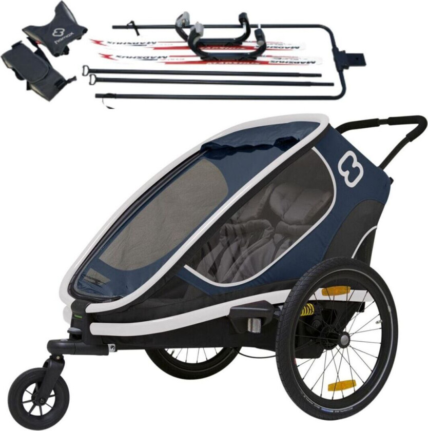 3-i-1 Outback Sykkelvogn, Navy/Hvit - inkl. ski-kit!