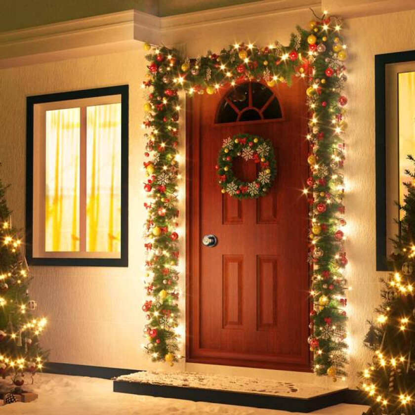 Julekrans girlender 5m inne/utendørs med dekor