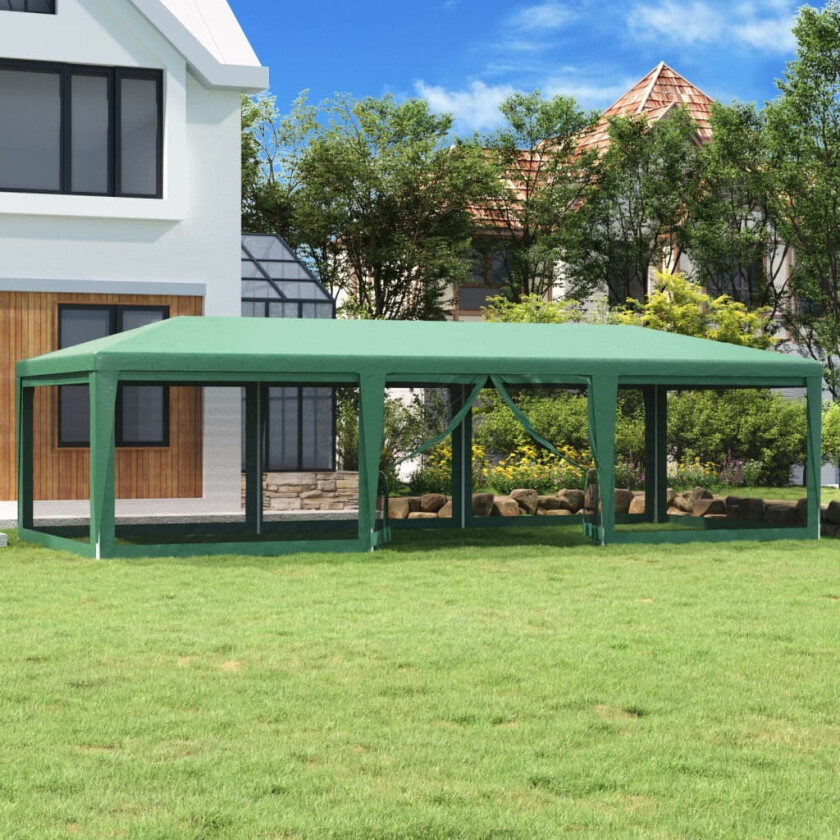 Festtelt med 8 sidevegger av netting grønn 9x4 m HDPE