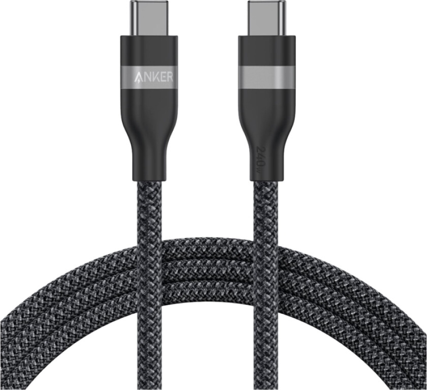 Anker - Usb-Kabel - 24 Pin Usb-C (Hann) Til 24 Pin Usb-C (Hann) - 1.8 M - Usb Power Delivery (240 W), Flettet Kabel - Svart