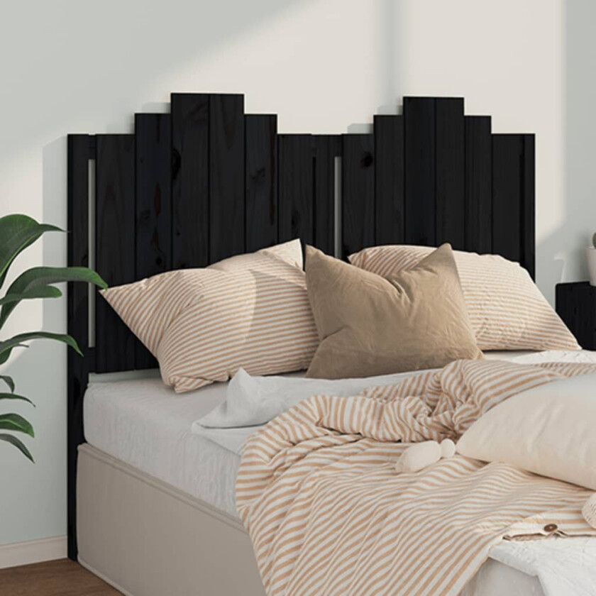 Sengegavl svart 146x4x110 cm heltre furu