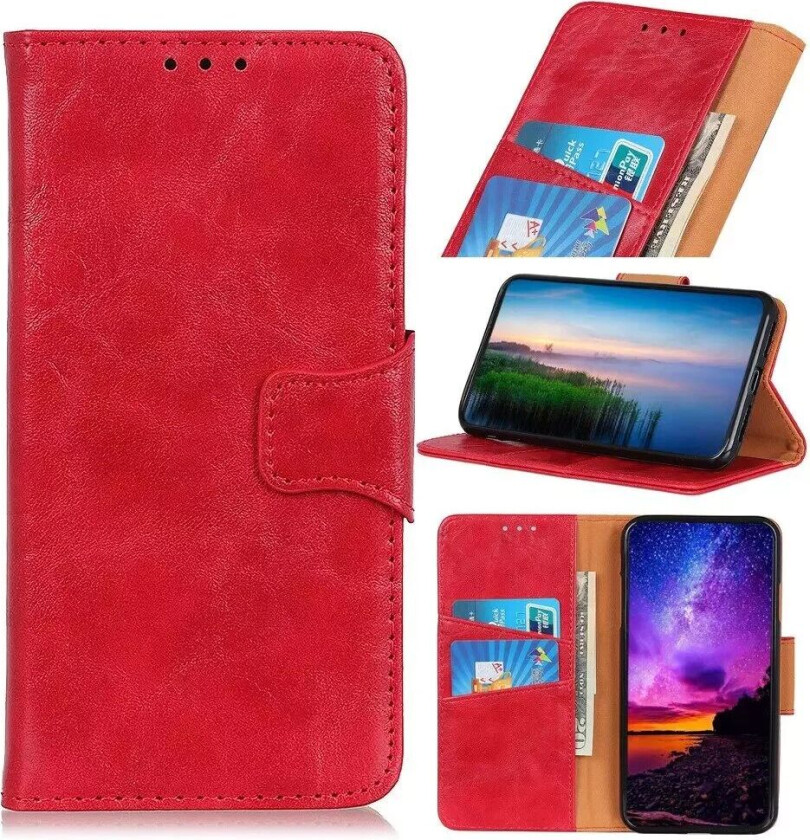 Samsung Galaxy A20s Skinn Flip Deksel med Stativ - Rød