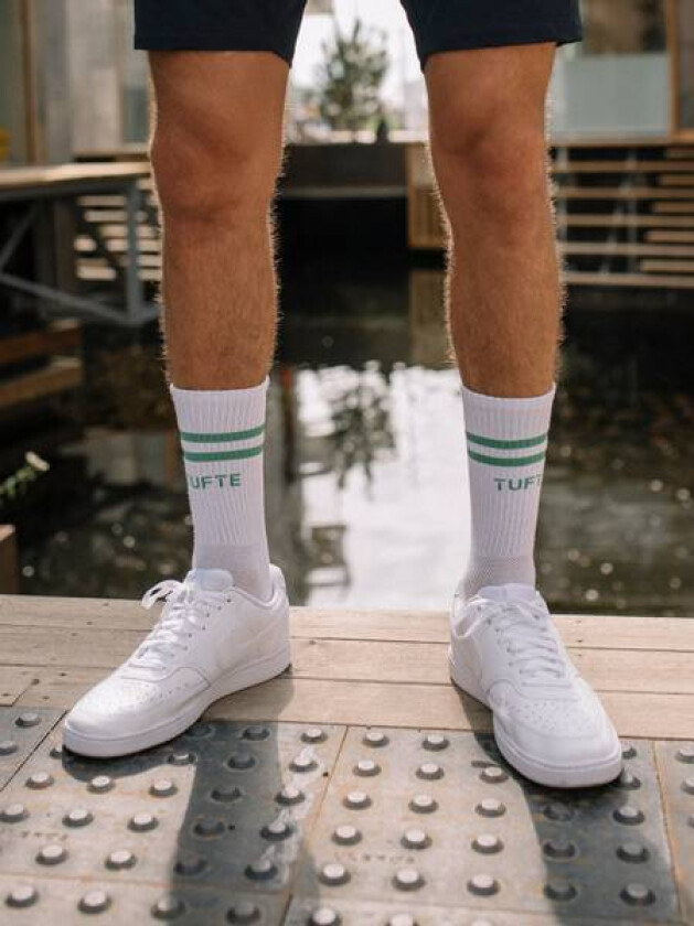 Unisex Ribbed Crew Sock White Green 36-40