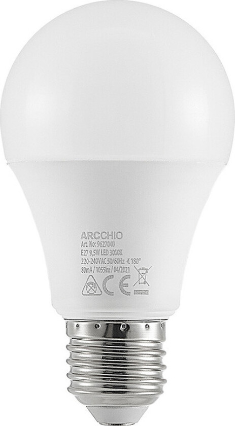 LED-pære E27 A60 9,5W 3 000 K opal