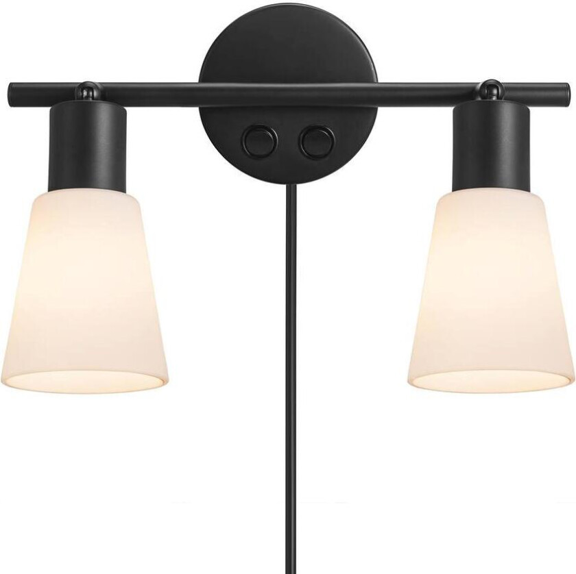 Cole vegglampe dobbel - Svart/Opalglass
