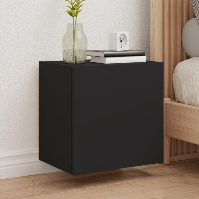 Vegghengte TV-benker 2 stk svart 40,5x30x40 cm konstruert tre