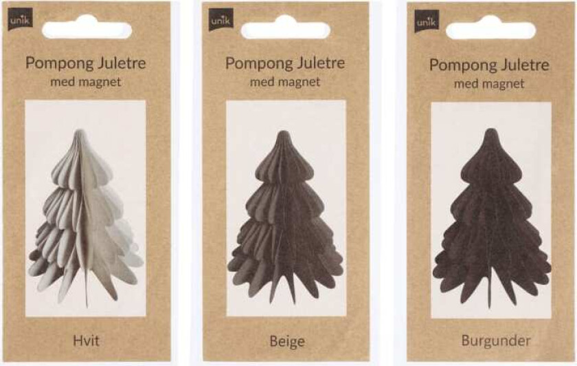 Juletre Pompong Hvit/Beige/Burgunder 1stk