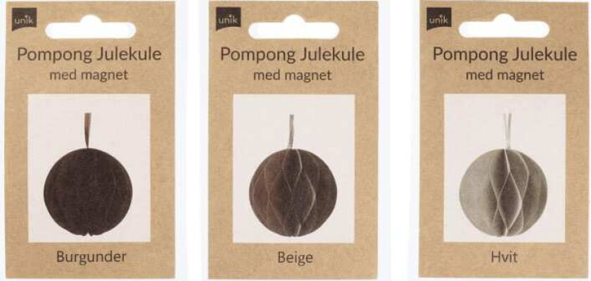 Julekuler Pompong Hvit/Beige/Burgunder 1stk